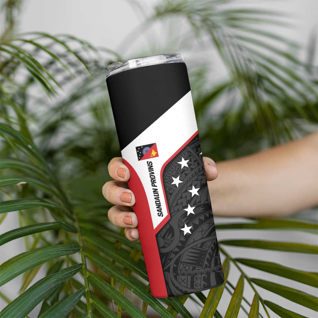 Personalised PNG Sandaun Province Skinny Tumbler Bird of Paradise Tattoo Flag Motif LT9 - Polynesian Pride