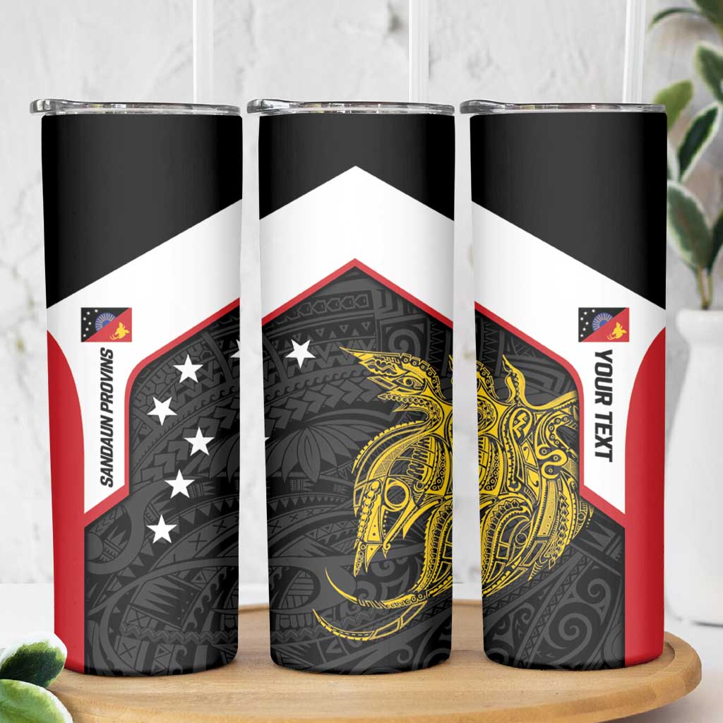 Personalised PNG Sandaun Province Skinny Tumbler Bird of Paradise Tattoo Flag Motif LT9 - Polynesian Pride
