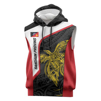 Personalised PNG Sandaun Province Sleeveless Hoodie Bird of Paradise Tattoo Flag Motif LT9 Red - Polynesian Pride