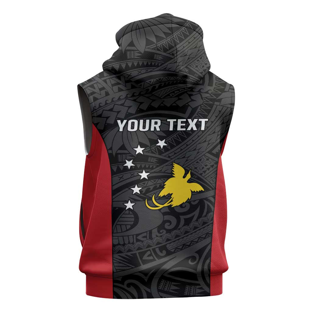 Personalised PNG Sandaun Province Sleeveless Hoodie Bird of Paradise Tattoo Flag Motif LT9 - Polynesian Pride