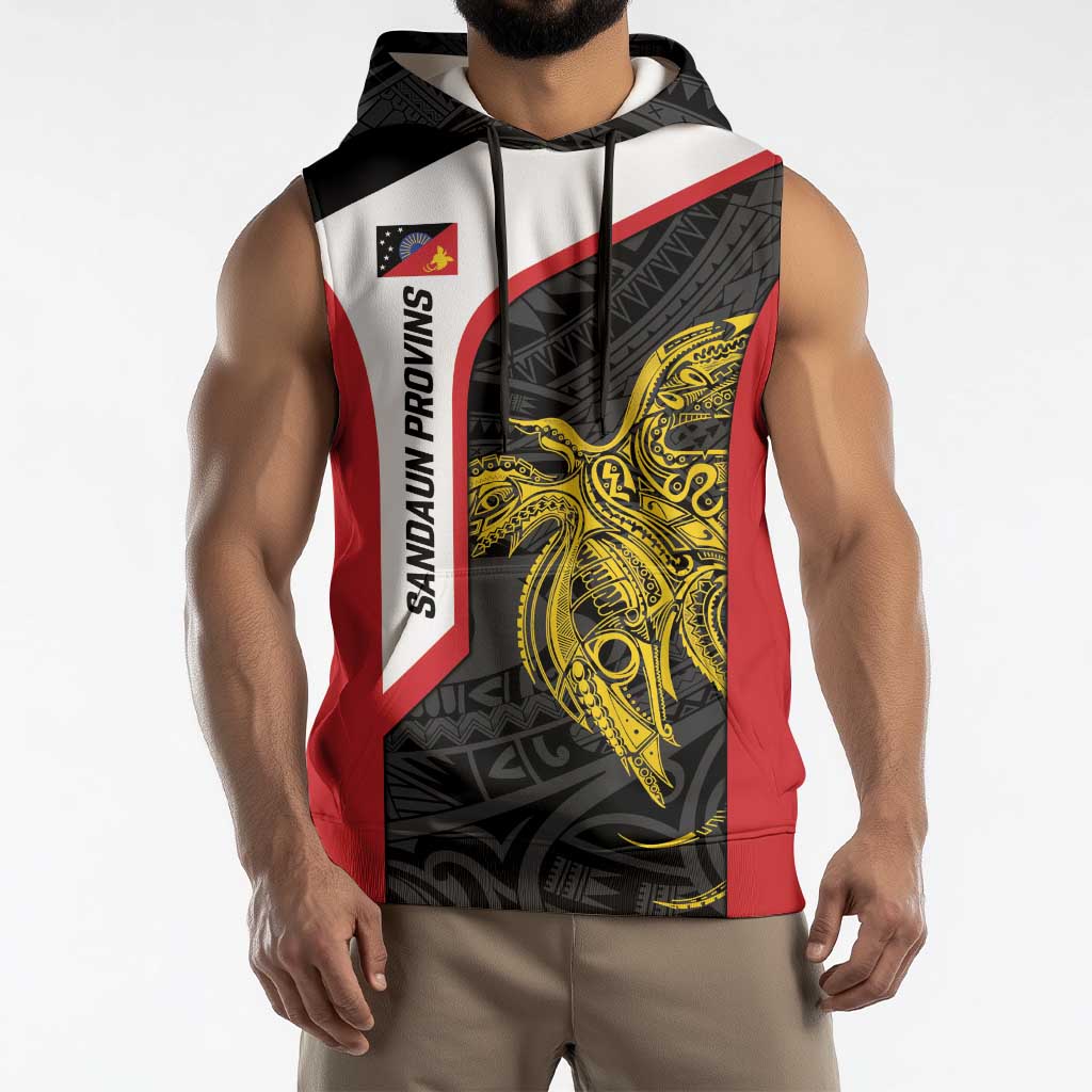 Personalised PNG Sandaun Province Sleeveless Hoodie Bird of Paradise Tattoo Flag Motif LT9 - Polynesian Pride