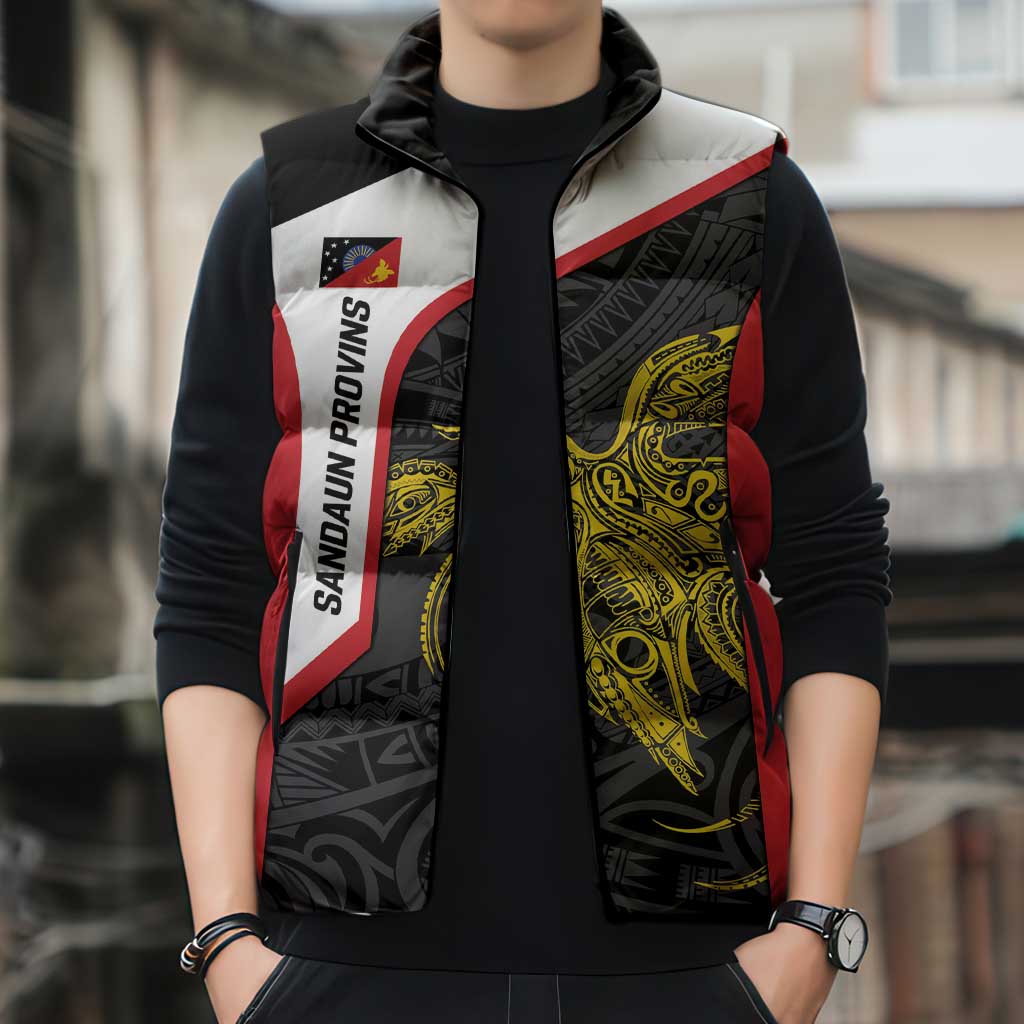 Personalised PNG Sandaun Province Sleeveless Puffer Jacket Bird of Paradise Tattoo Flag Motif - Polynesian Pride
