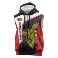 Personalised PNG Sandaun Province Sleeveless Zip Hoodie Bird of Paradise Tattoo Flag Motif LT9 Red - Polynesian Pride