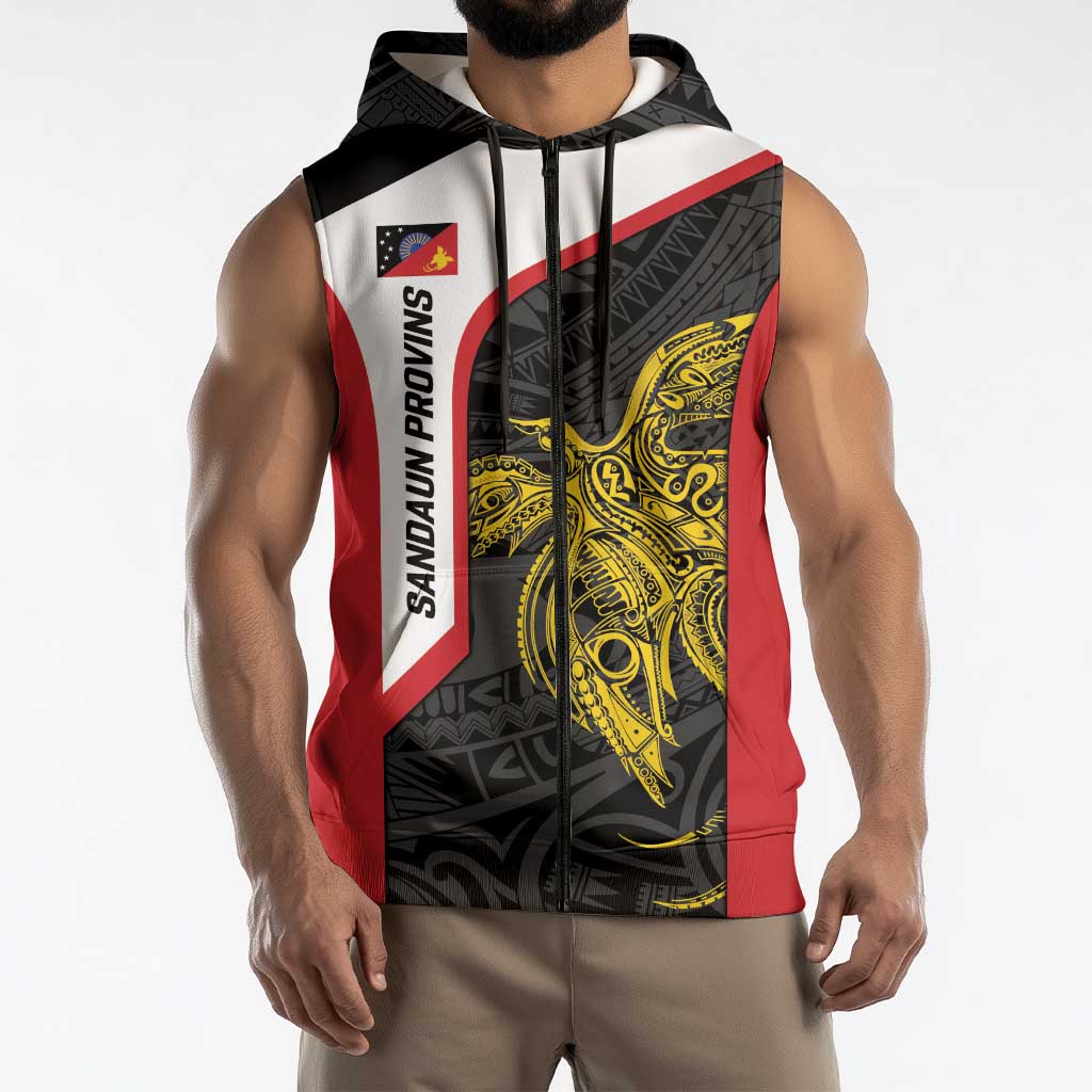 Personalised PNG Sandaun Province Sleeveless Zip Hoodie Bird of Paradise Tattoo Flag Motif LT9 - Polynesian Pride