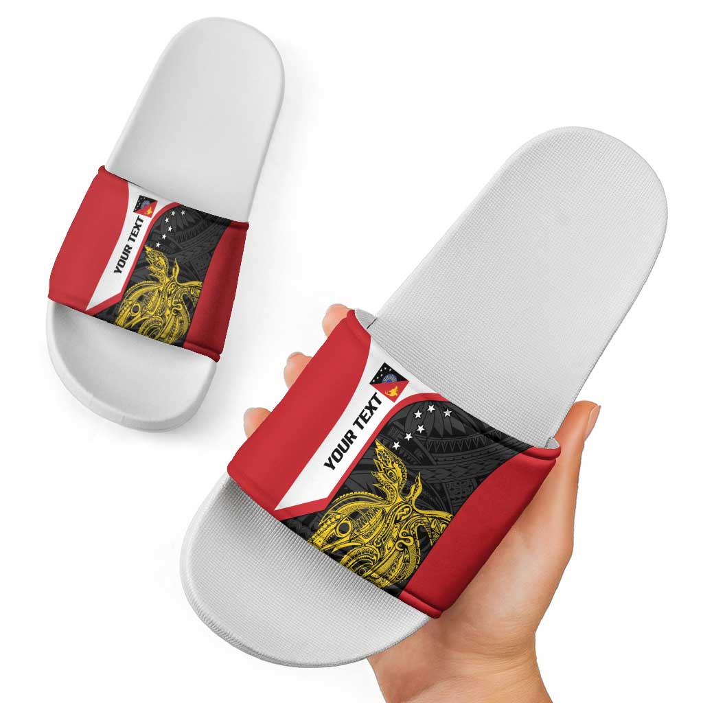 Personalised PNG Sandaun Province Slide Sandals Bird of Paradise Tattoo Flag Motif - Polynesian Pride