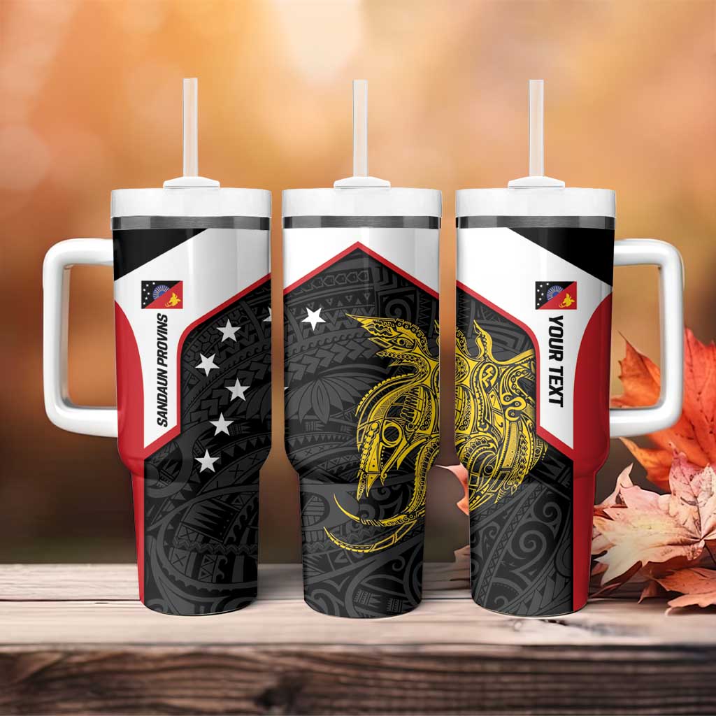 Personalised PNG Sandaun Province Tumbler With Handle Bird of Paradise Tattoo Flag Motif LT9 - Polynesian Pride