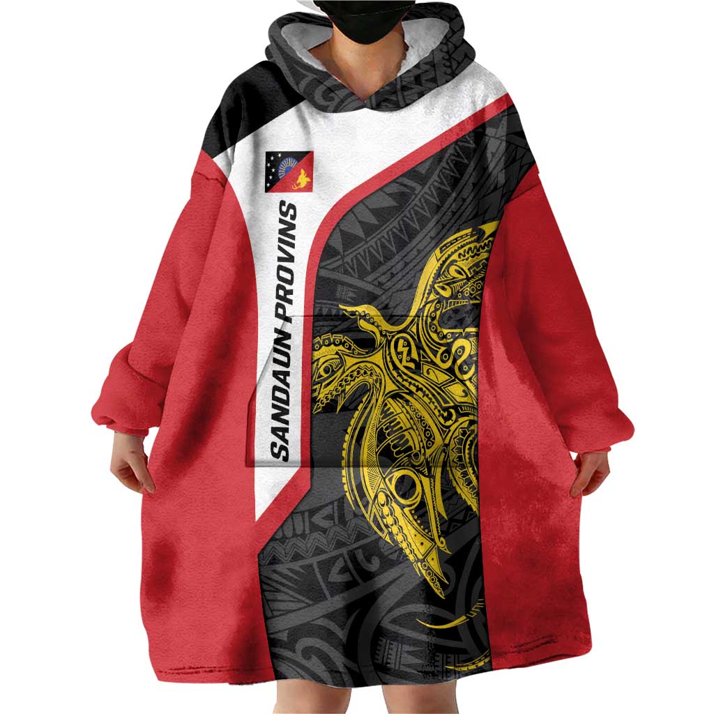 Personalised PNG Sandaun Province Wearable Blanket Hoodie Bird of Paradise Tattoo Flag Motif LT9 - Polynesian Pride