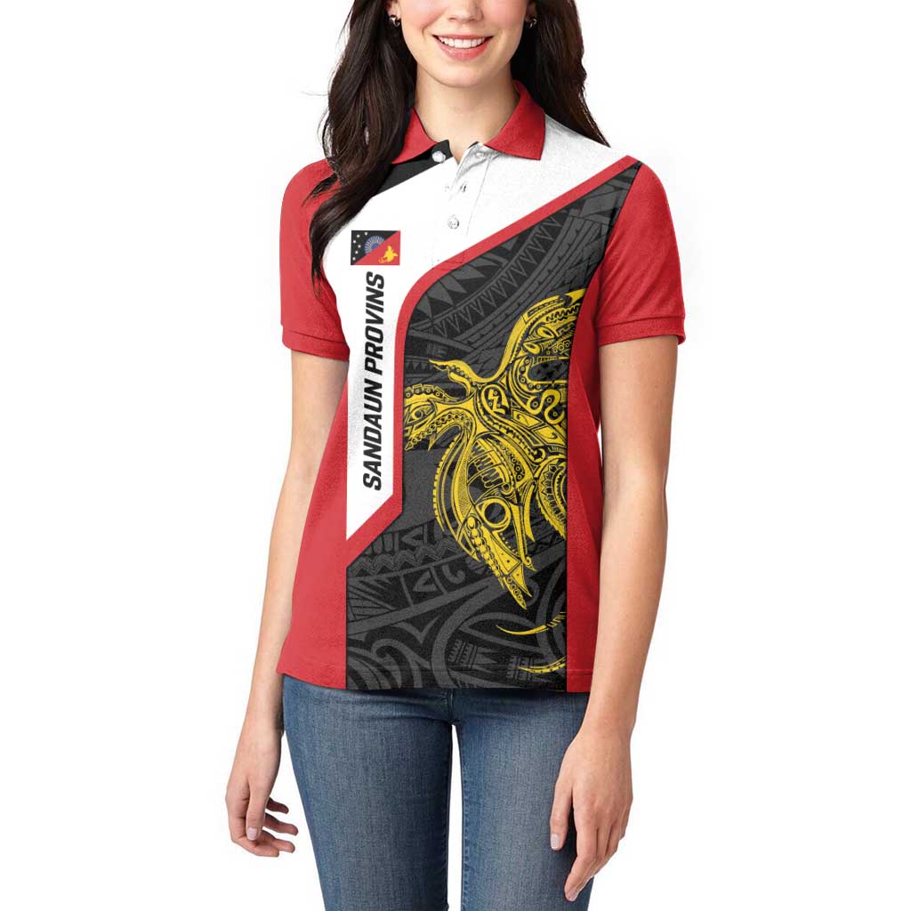 Personalised PNG Sandaun Province Women Polo Shirt Bird of Paradise Tattoo Flag Motif LT9 - Polynesian Pride
