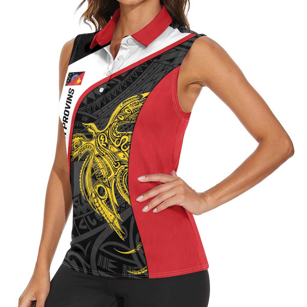 Personalised PNG Sandaun Province Women Sleeveless Polo Shirt Bird of Paradise Tattoo Flag Motif LT9 - Polynesian Pride