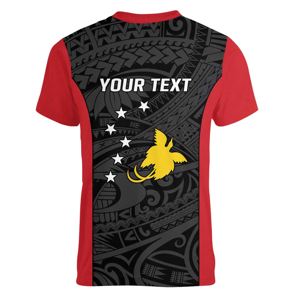 Personalised PNG Sandaun Province Women V-Neck T-Shirt Bird of Paradise Tattoo Flag Motif - Polynesian Pride