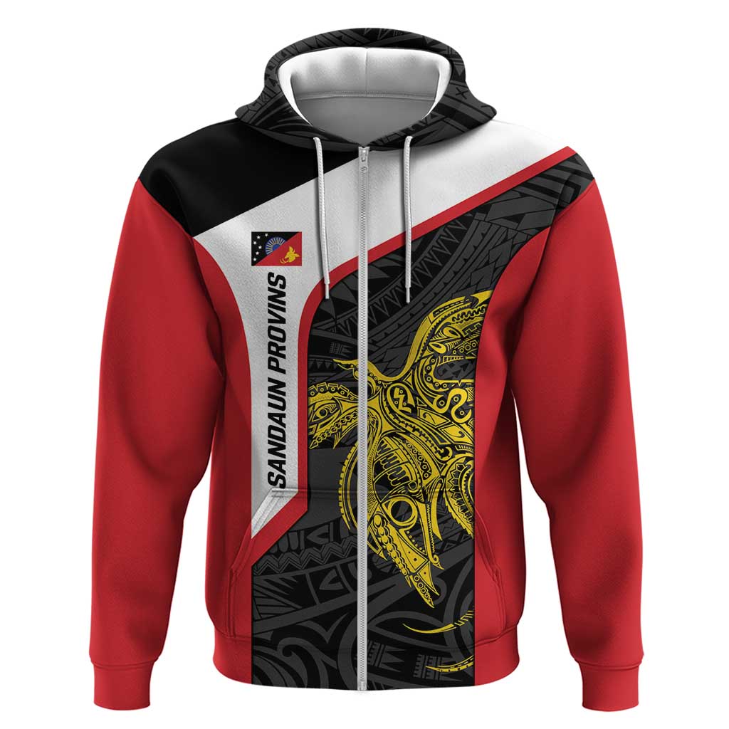 Personalised PNG Sandaun Province Zip Hoodie Bird of Paradise Tattoo Flag Motif LT9 Zip Hoodie Red - Polynesian Pride