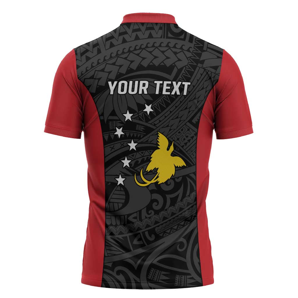 Personalised PNG Sandaun Province Zipper Polo Shirt Bird of Paradise Tattoo Flag Motif LT9 - Polynesian Pride