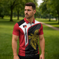 Personalised PNG Sandaun Province Zipper Polo Shirt Bird of Paradise Tattoo Flag Motif LT9 - Polynesian Pride