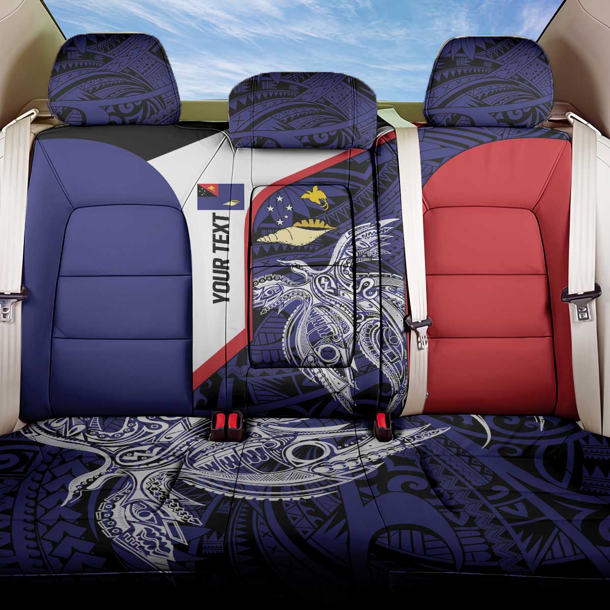Personalised PNG West New Britain Province Back Car Seat Cover Bird of Paradise Tattoo Flag Motif LT9 One Size Blue - Polynesian Pride