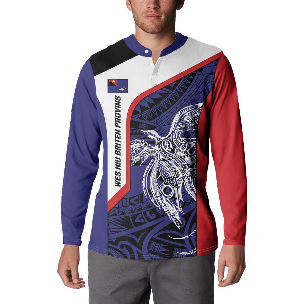 Personalised PNG West New Britain Province Button Sweatshirt Bird of Paradise Tattoo Flag Motif - Polynesian Pride