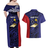 Personalised PNG West New Britain Province Couples Matching Off Shoulder Maxi Dress and Hawaiian Shirt Bird of Paradise Tattoo Flag Motif LT9 - Polynesian Pride