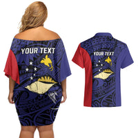 Personalised PNG West New Britain Province Couples Matching Off Shoulder Short Dress and Hawaiian Shirt Bird of Paradise Tattoo Flag Motif LT9 - Polynesian Pride