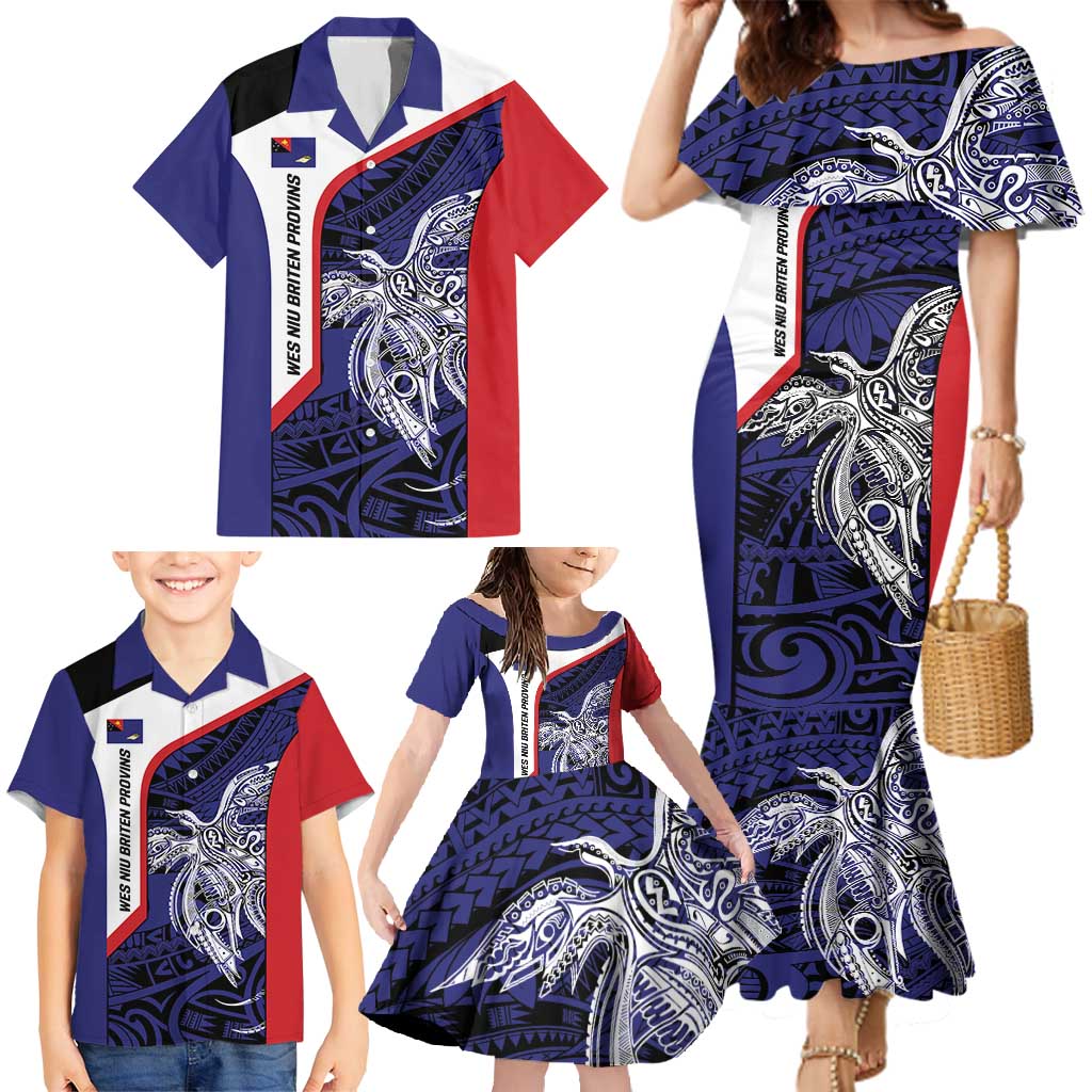 Personalised PNG West New Britain Province Family Matching Mermaid Dress and Hawaiian Shirt Bird of Paradise Tattoo Flag Motif LT9 - Polynesian Pride