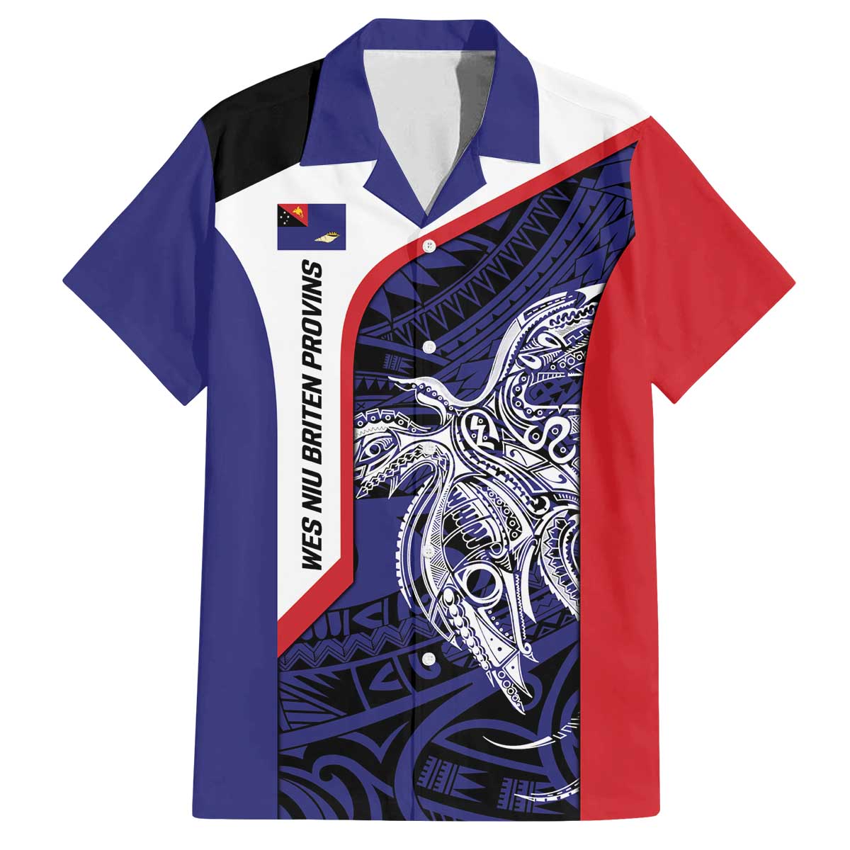 Personalised PNG West New Britain Province Family Matching Off The Shoulder Long Sleeve Dress and Hawaiian Shirt Bird of Paradise Tattoo Flag Motif LT9 Dad's Shirt - Short Sleeve Blue - Polynesian Pride
