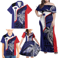 Personalised PNG West New Britain Province Family Matching Off Shoulder Maxi Dress and Hawaiian Shirt Bird of Paradise Tattoo Flag Motif LT9 - Polynesian Pride