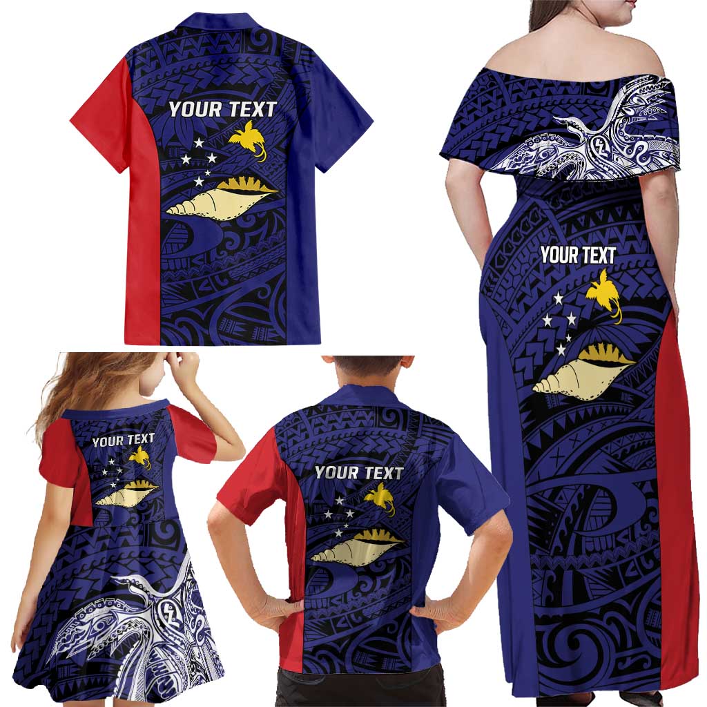 Personalised PNG West New Britain Province Family Matching Off Shoulder Maxi Dress and Hawaiian Shirt Bird of Paradise Tattoo Flag Motif LT9 - Polynesian Pride