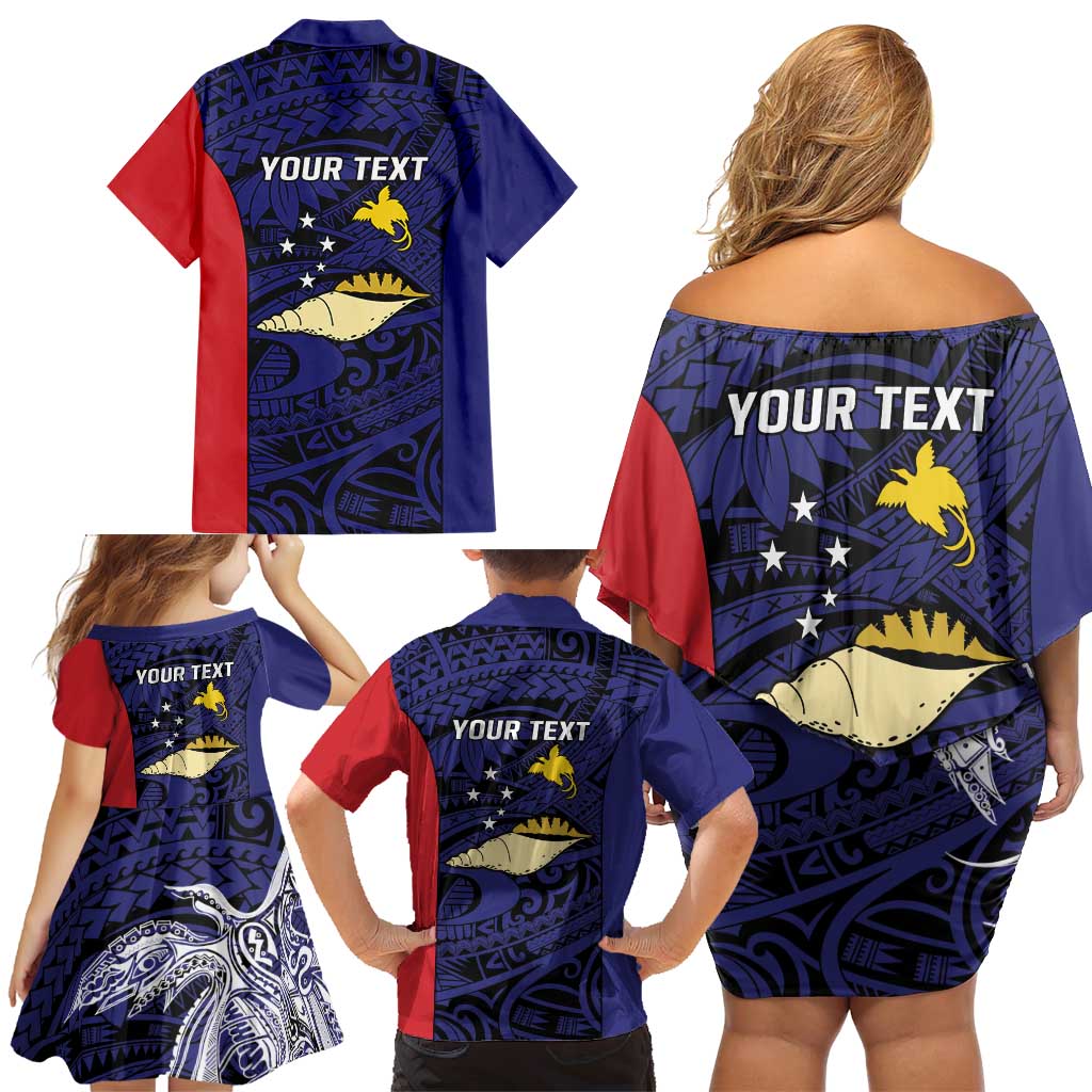 Personalised PNG West New Britain Province Family Matching Off Shoulder Short Dress and Hawaiian Shirt Bird of Paradise Tattoo Flag Motif LT9 - Polynesian Pride
