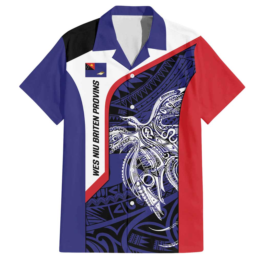 Personalised PNG West New Britain Province Family Matching Off Shoulder Short Dress and Hawaiian Shirt Bird of Paradise Tattoo Flag Motif LT9 Dad's Shirt - Short Sleeve Blue - Polynesian Pride