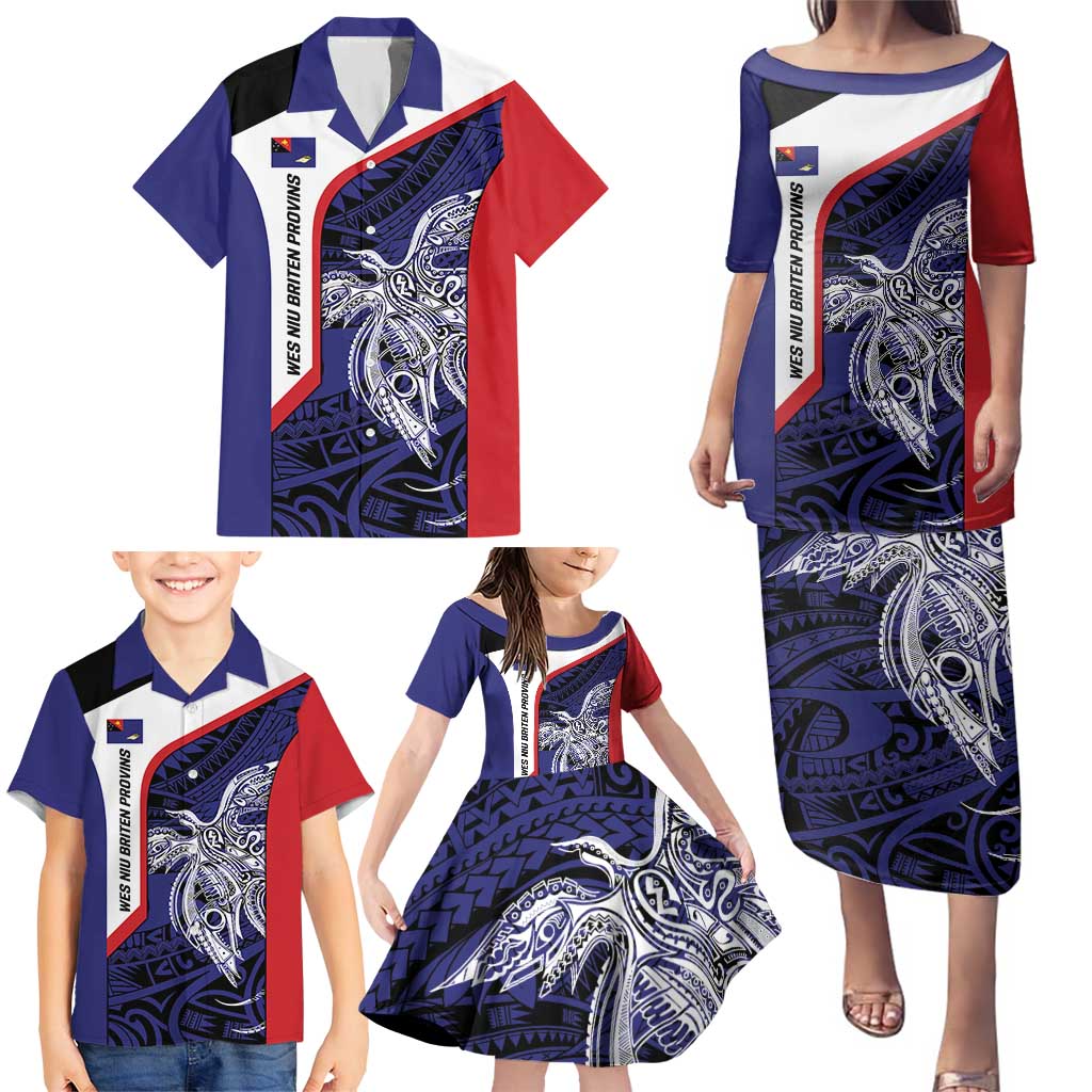 Personalised PNG West New Britain Province Family Matching Puletasi and Hawaiian Shirt Bird of Paradise Tattoo Flag Motif LT9 - Polynesian Pride
