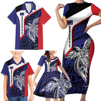 Personalised PNG West New Britain Province Family Matching Short Sleeve Bodycon Dress and Hawaiian Shirt Bird of Paradise Tattoo Flag Motif LT9 - Polynesian Pride