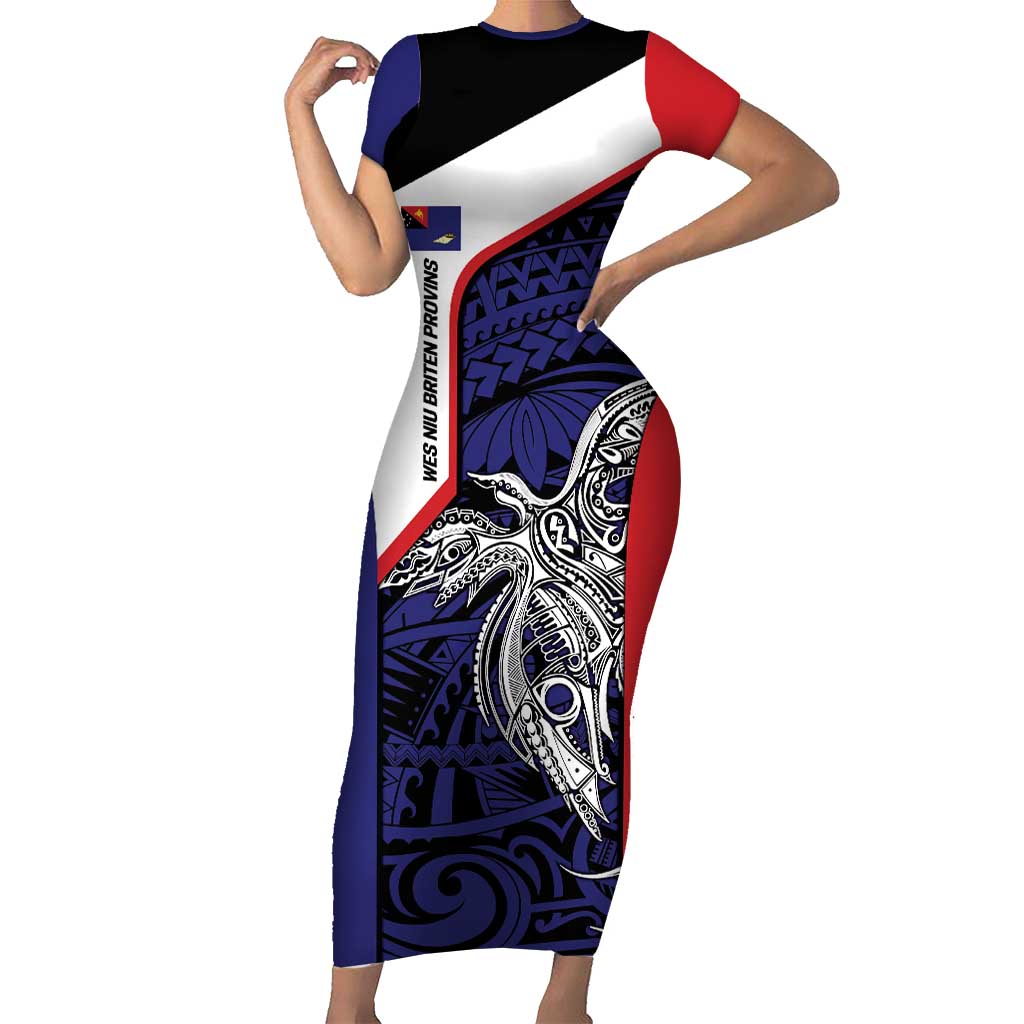 Personalised PNG West New Britain Province Family Matching Short Sleeve Bodycon Dress and Hawaiian Shirt Bird of Paradise Tattoo Flag Motif LT9 Mom's Dress Blue - Polynesian Pride