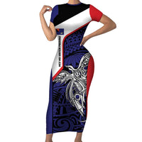 Personalised PNG West New Britain Province Family Matching Short Sleeve Bodycon Dress and Hawaiian Shirt Bird of Paradise Tattoo Flag Motif LT9 Mom's Dress Blue - Polynesian Pride