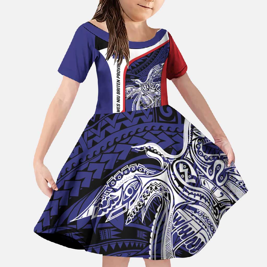 Personalised PNG West New Britain Province Family Matching Tank Maxi Dress and Hawaiian Shirt Bird of Paradise Tattoo Flag Motif LT9 Daughter's Dress Blue - Polynesian Pride