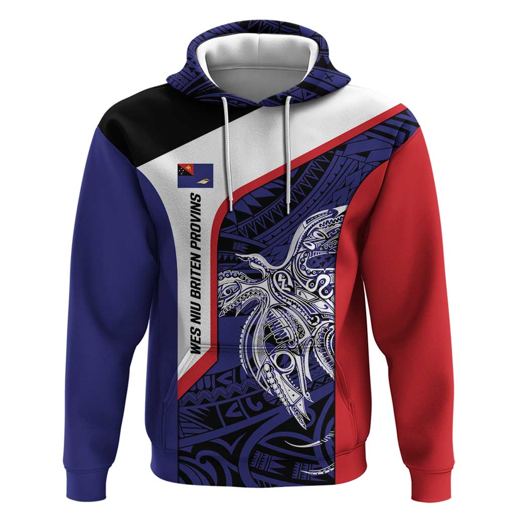 Personalised PNG West New Britain Province Hoodie Bird of Paradise Tattoo Flag Motif LT9 Pullover Hoodie Blue - Polynesian Pride