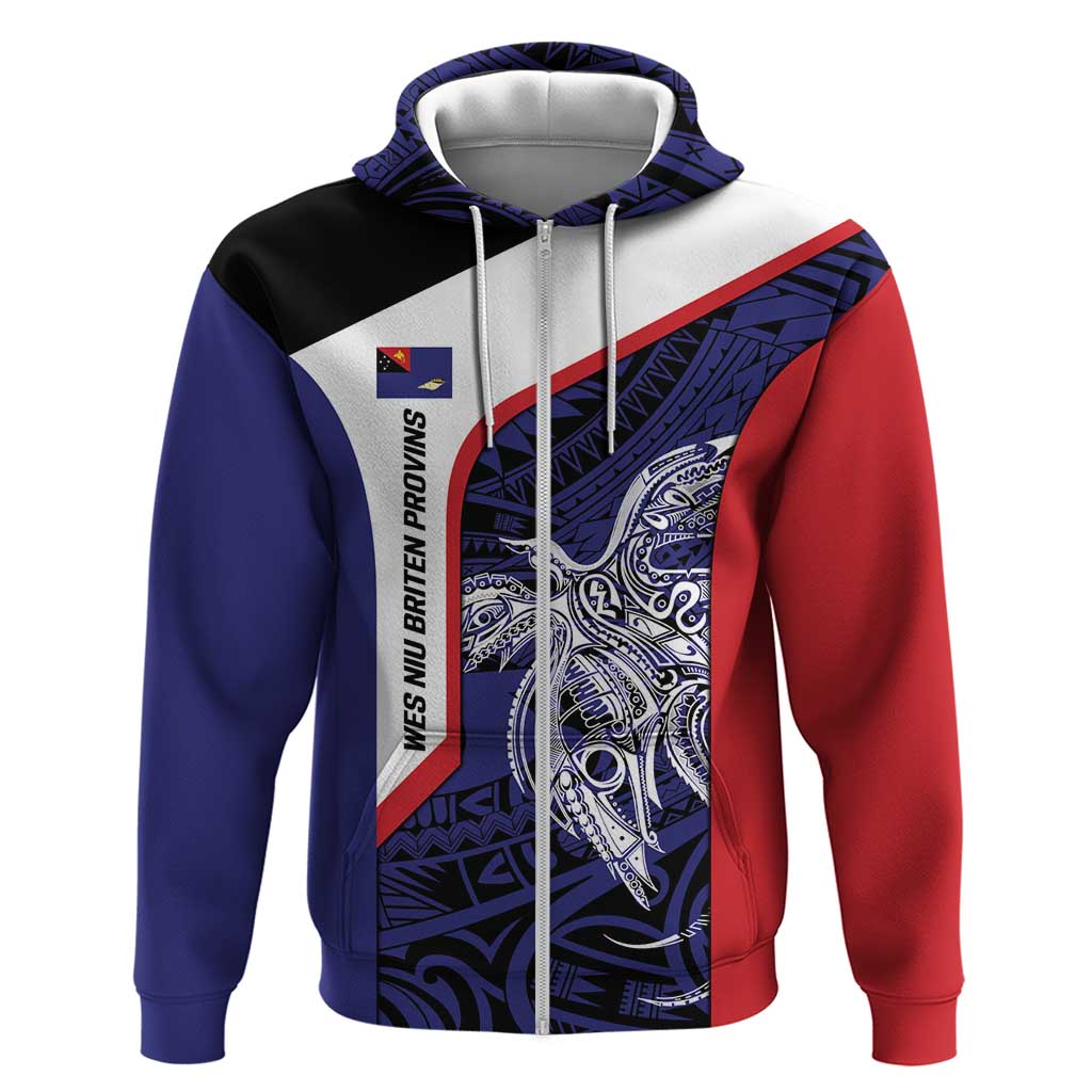 Personalised PNG West New Britain Province Hoodie Bird of Paradise Tattoo Flag Motif LT9 Zip Hoodie Blue - Polynesian Pride