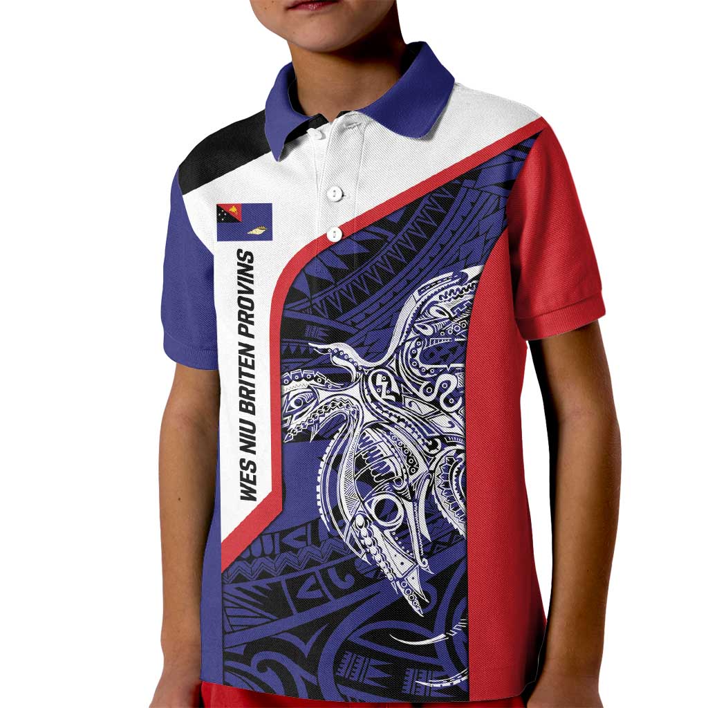 Personalised PNG West New Britain Province Kid Polo Shirt Bird of Paradise Tattoo Flag Motif LT9 Kid Blue - Polynesian Pride