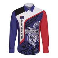 Personalised PNG West New Britain Province Long Sleeve Button Shirt Bird of Paradise Tattoo Flag Motif LT9 Unisex Blue - Polynesian Pride