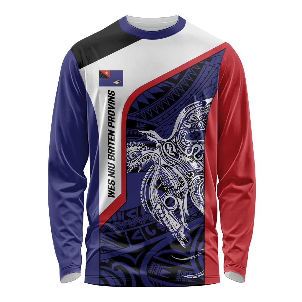 Personalised PNG West New Britain Province Long Sleeve Shirt Bird of Paradise Tattoo Flag Motif LT9 Unisex Blue - Polynesian Pride