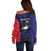 Personalised PNG West New Britain Province Off Shoulder Sweater Bird of Paradise Tattoo Flag Motif LT9 - Polynesian Pride