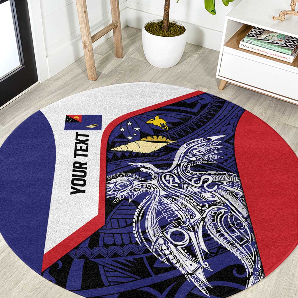 Personalised PNG West New Britain Province Round Carpet Bird of Paradise Tattoo Flag Motif LT9 Blue - Polynesian Pride