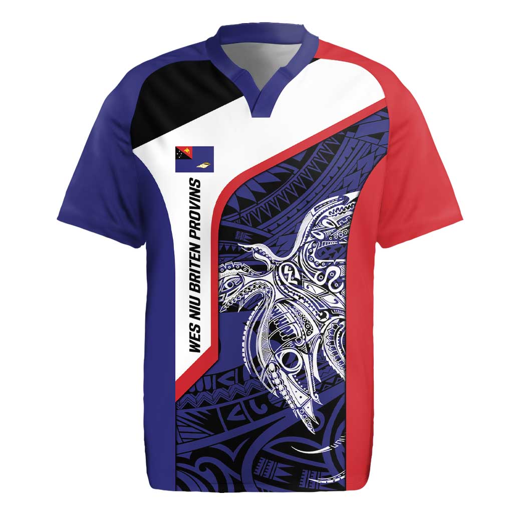 Personalised PNG West New Britain Province Rugby Jersey Bird of Paradise Tattoo Flag Motif LT9 Blue - Polynesian Pride