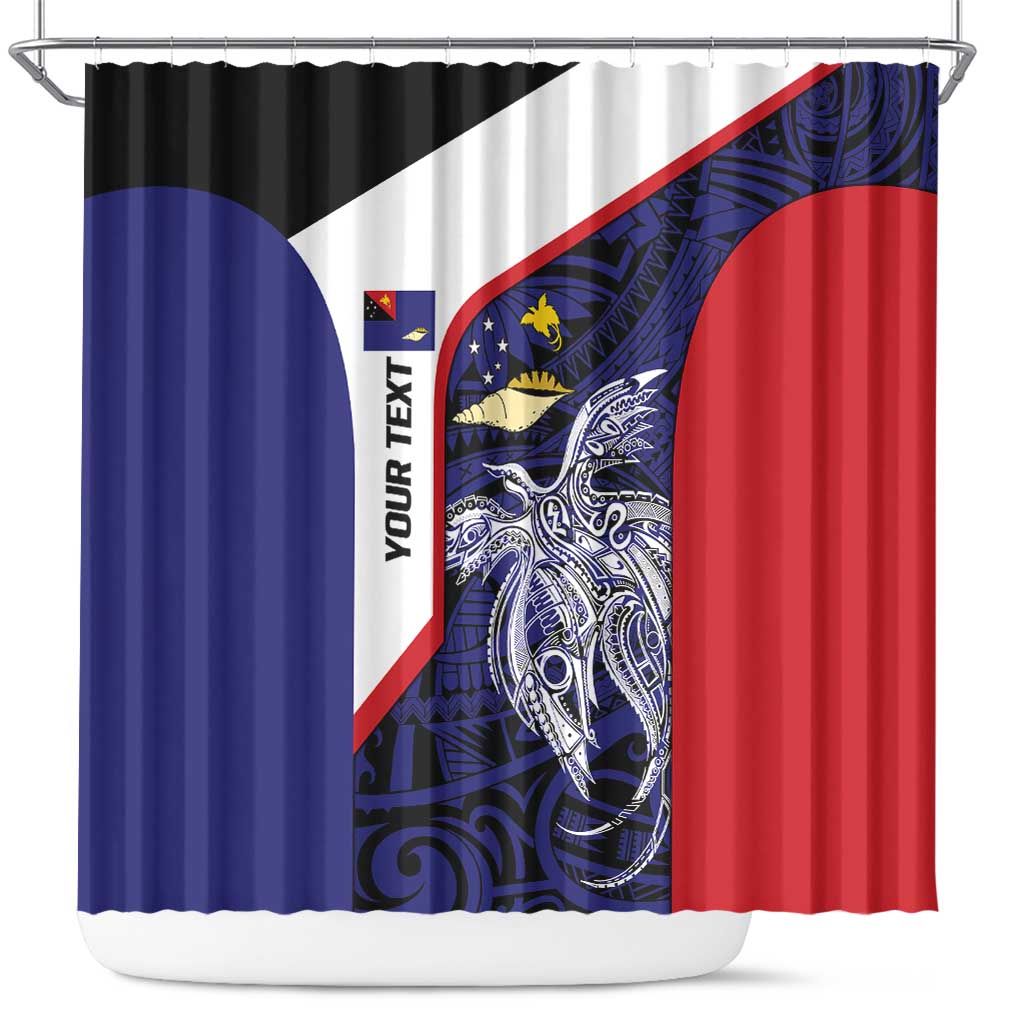 Personalised PNG West New Britain Province Shower Curtain Bird of Paradise Tattoo Flag Motif LT9 Blue - Polynesian Pride