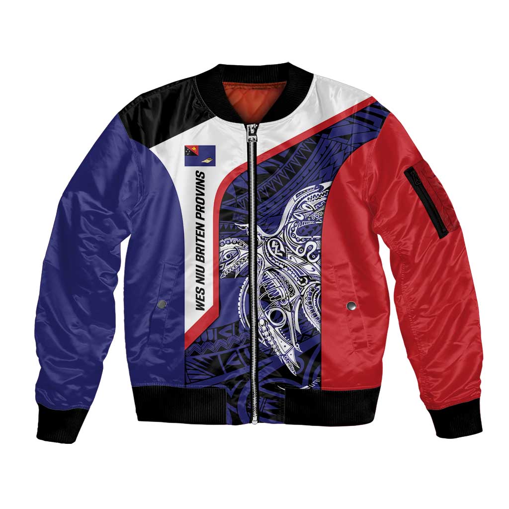 Personalised PNG West New Britain Province Sleeve Zip Bomber Jacket Bird of Paradise Tattoo Flag Motif - Polynesian Pride