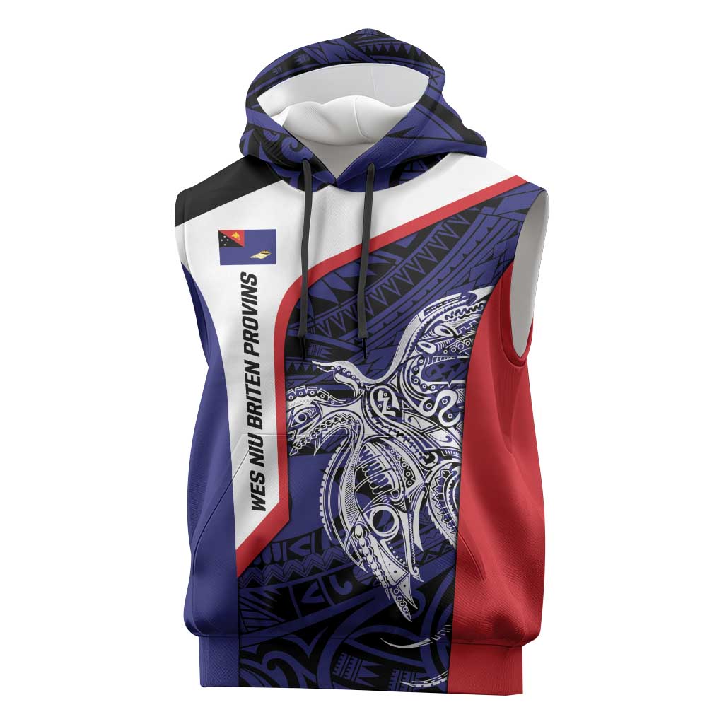 Personalised PNG West New Britain Province Sleeveless Hoodie Bird of Paradise Tattoo Flag Motif LT9 Blue - Polynesian Pride