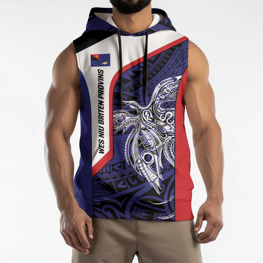 Personalised PNG West New Britain Province Sleeveless Hoodie Bird of Paradise Tattoo Flag Motif LT9 - Polynesian Pride