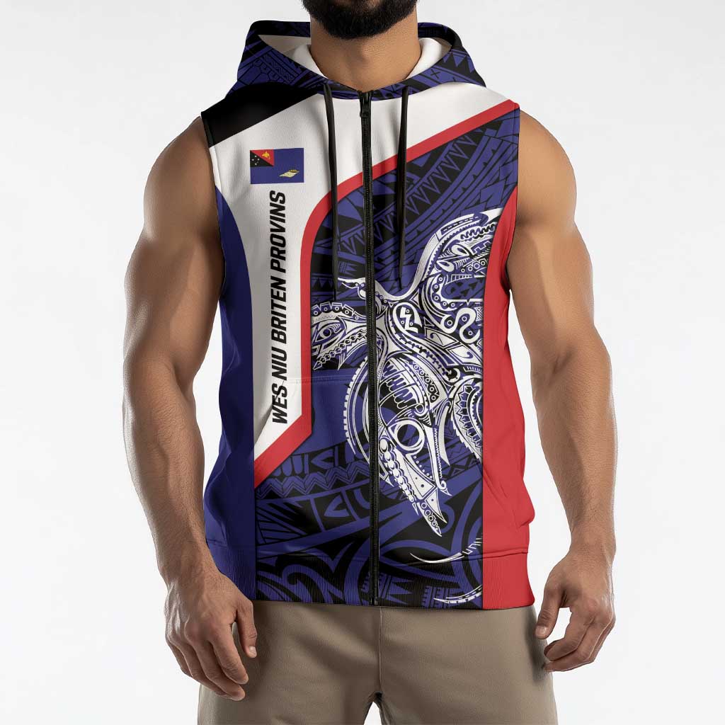 Personalised PNG West New Britain Province Sleeveless Zip Hoodie Bird of Paradise Tattoo Flag Motif LT9 - Polynesian Pride