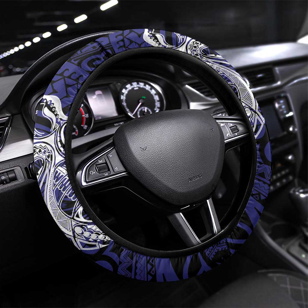 PNG West New Britain Province Steering Wheel Cover Bird of Paradise Tattoo Flag Motif LT9 Universal Fit Blue - Polynesian Pride