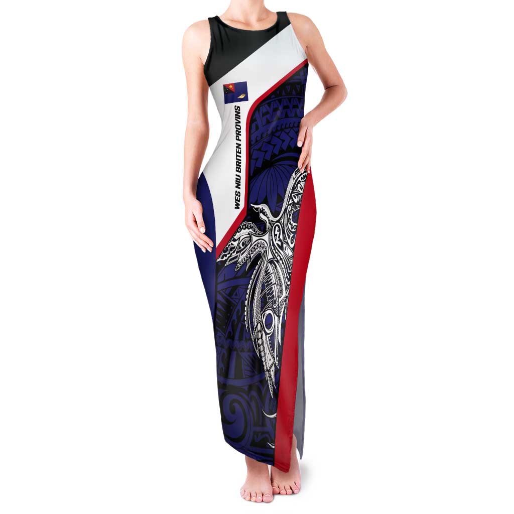 Personalised PNG West New Britain Province Tank Maxi Dress Bird of Paradise Tattoo Flag Motif LT9 Women Blue - Polynesian Pride