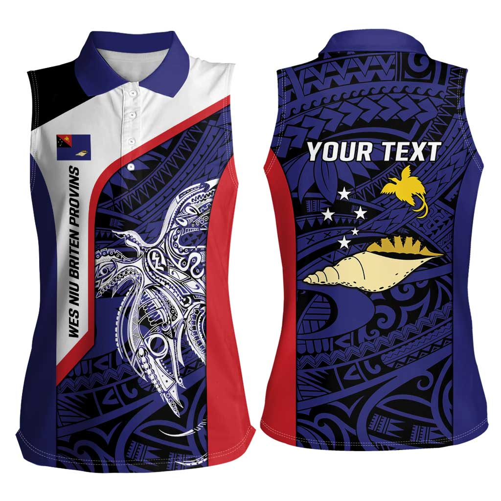 Personalised PNG West New Britain Province Women Sleeveless Polo Shirt Bird of Paradise Tattoo Flag Motif LT9 - Polynesian Pride
