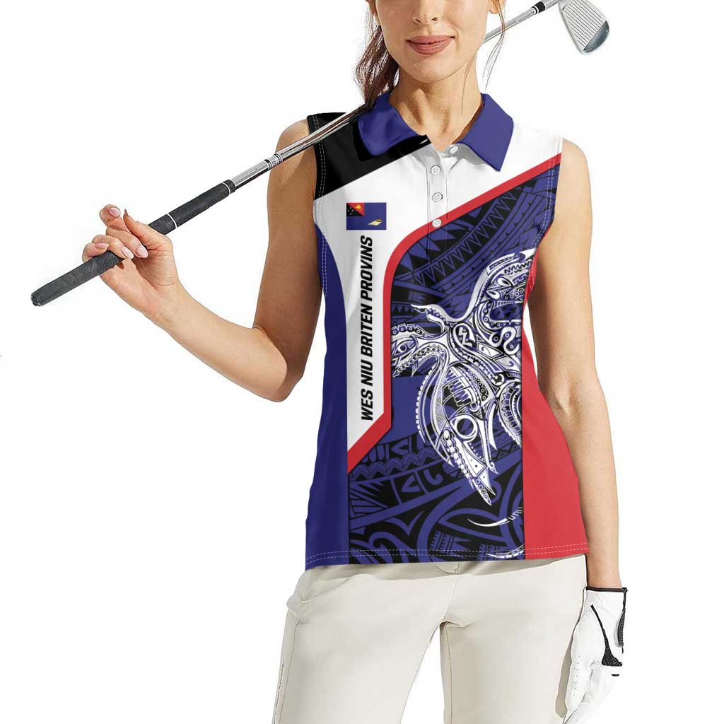 Personalised PNG West New Britain Province Women Sleeveless Polo Shirt Bird of Paradise Tattoo Flag Motif LT9 - Polynesian Pride