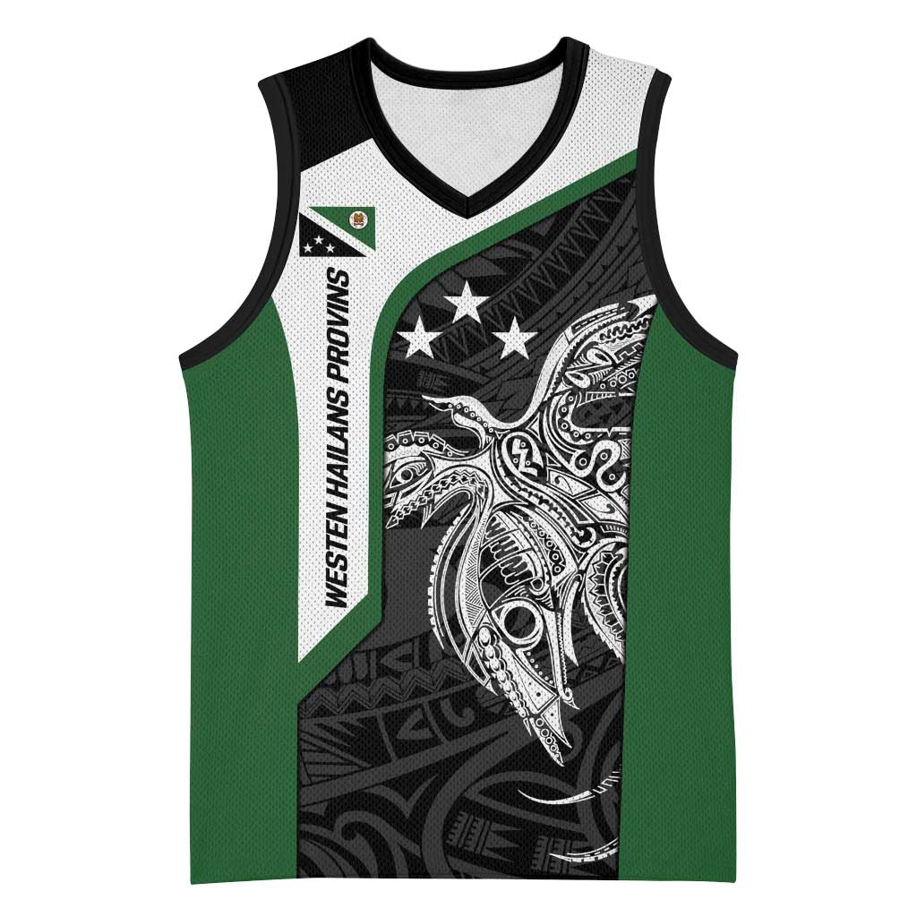 Personalised PNG Western Highlands Province Basketball Jersey Bird of Paradise Tattoo Flag Motif LT9 Unisex Green - Polynesian Pride